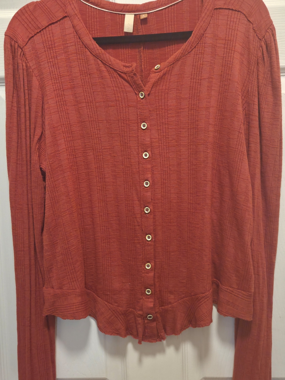 Pilcro Ribbed Button-Front Top in Rust - Picture 1 of 5